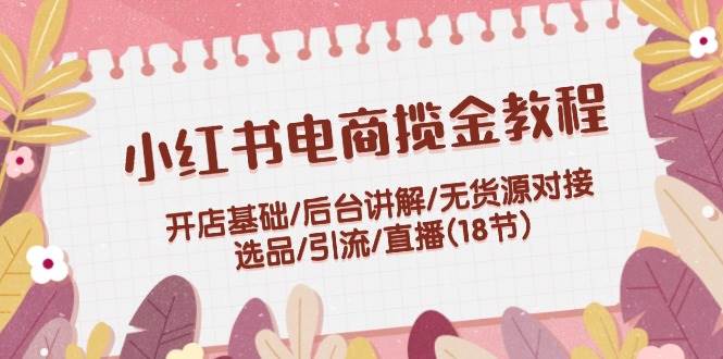 小红书电商揽金教程：开店基础/后台讲解/无货源对接/选品/引流/直播(18节)-BT网赚资源网