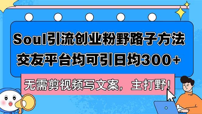 Soul引流创业粉野路子方法，交友平台均可引日均300+，无需剪视频写文案…-BT网赚资源网