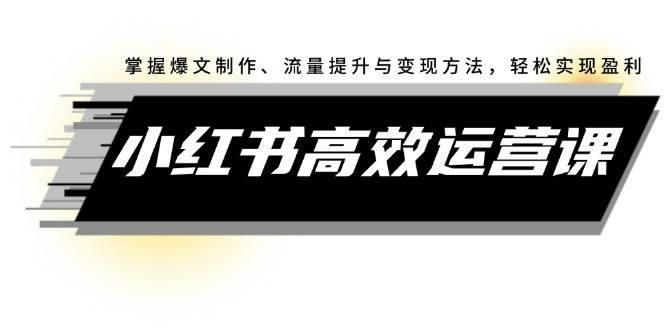 小红书高效运营课：掌握爆文制作、流量提升与变现方法，轻松实现盈利-BT网赚资源网