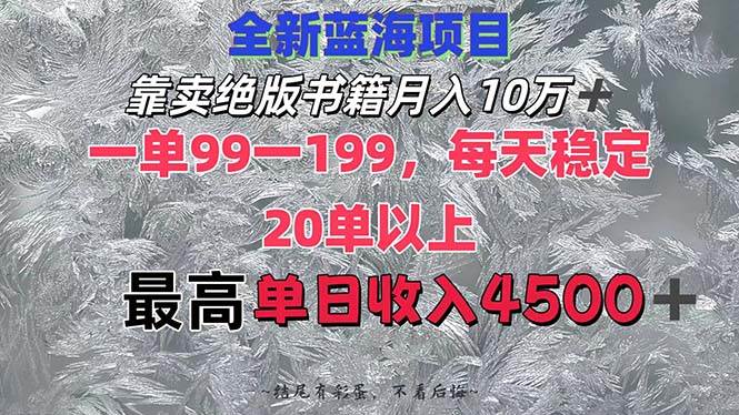 靠卖绝版书籍月入10W+,一单99-199，一天平均20单以上，最高收益日入4500+-BT网赚资源网