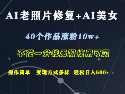 AI老照片修复+AI美女玩发  40个作品涨粉10w+  不花一分钱使用可灵  操作简单  变现方式多样话   轻松日去500+-BT网赚资源网