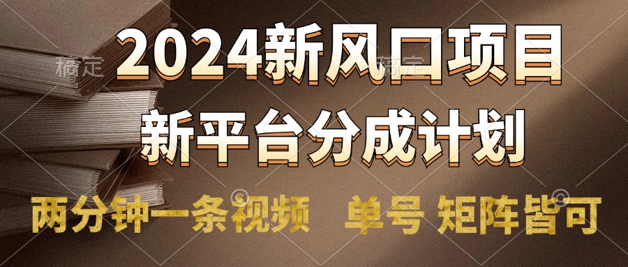 2024风口项目，新平台分成计划，两分钟一条视频，单号轻松上手月入9000+-BT网赚资源网