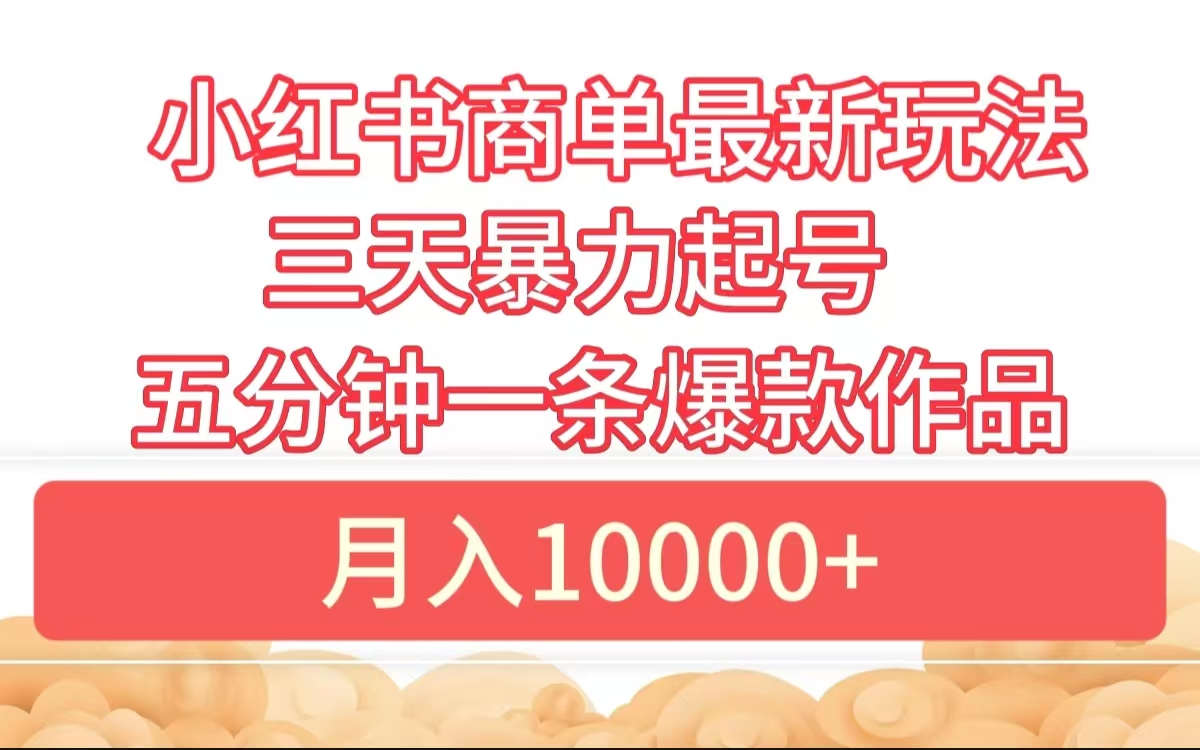 小红书商单最新玩法 3天暴力起号 5分钟一条爆款作品 月入10000+-BT网赚资源网