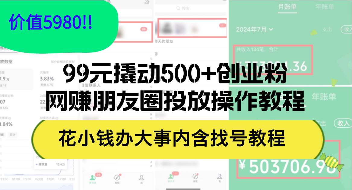 99元撬动500+创业粉，网赚朋友圈投放操作教程价值5980！花小钱办大事内...-BT网赚资源网