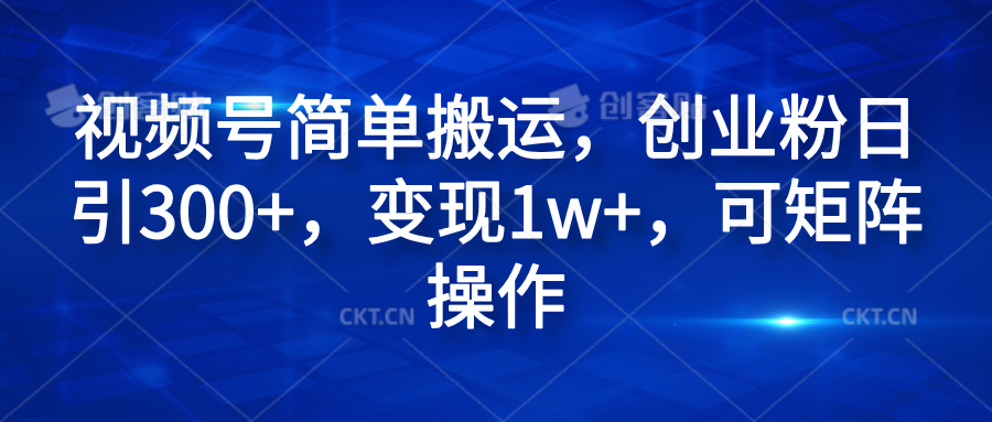 视频号简单搬运，创业粉日引300+，变现1w+，可矩阵操作-BT网赚资源网