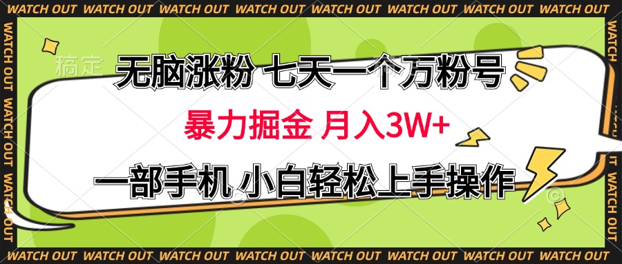 无脑涨粉 七天一个万粉号 暴力掘金 月入三万+，一部手机小白轻松上手操作-BT网赚资源网