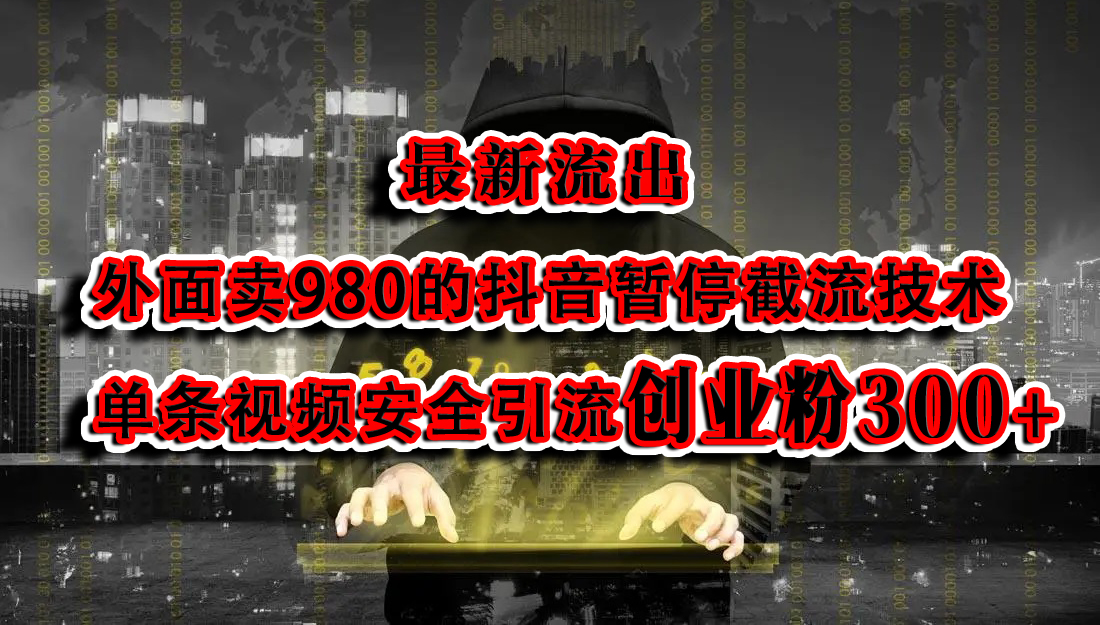 最新流出：外面卖980的抖音暂停截流技术单条视频安全引流创业粉300+-BT网赚资源网