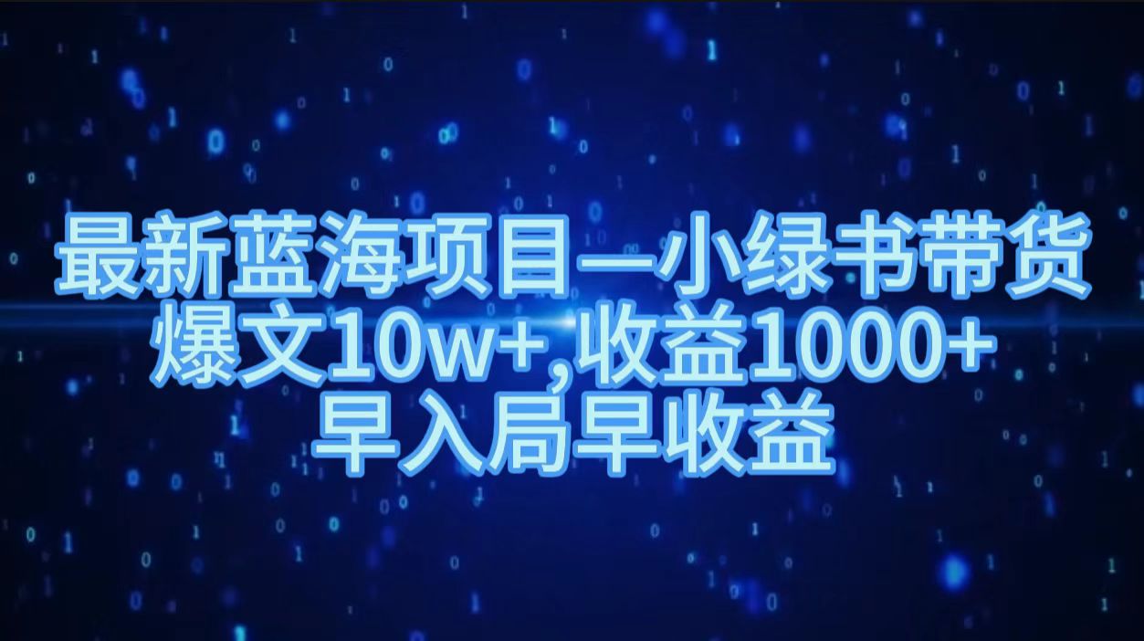 最新蓝海项目小绿书带货，爆文10w＋，收益1000＋，早入局早获益！！-BT网赚资源网