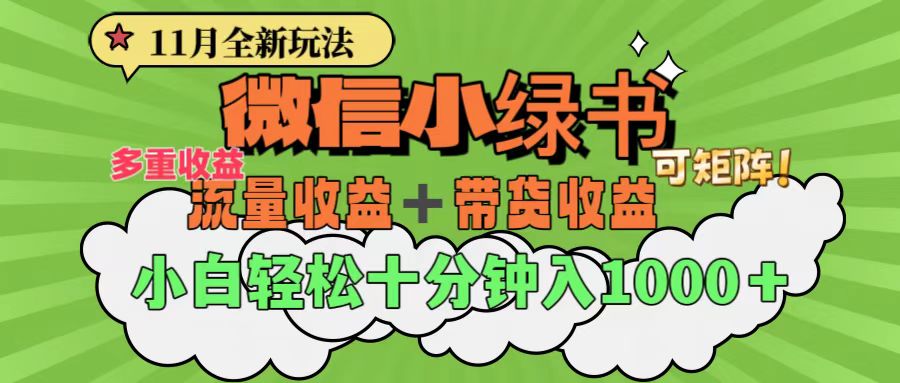 11月小绿书全新玩法，公众号流量主+小绿书带货双重变现，小白十分钟无脑日入1000+-BT网赚资源网