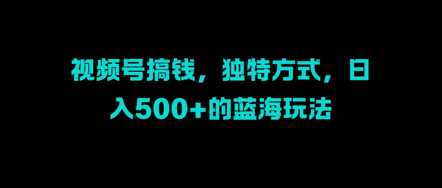 视频号搞钱，独特方式，日入500+的蓝海玩法-BT网赚资源网