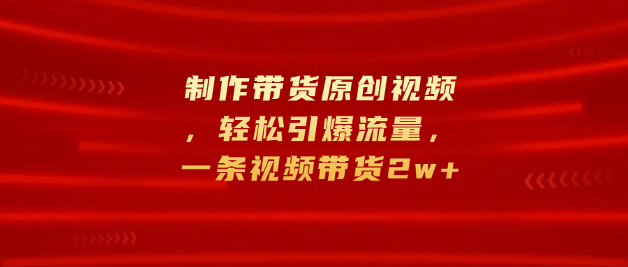 制作带货原创视频，轻松引爆流量，一条视频带货2w+-BT网赚资源网