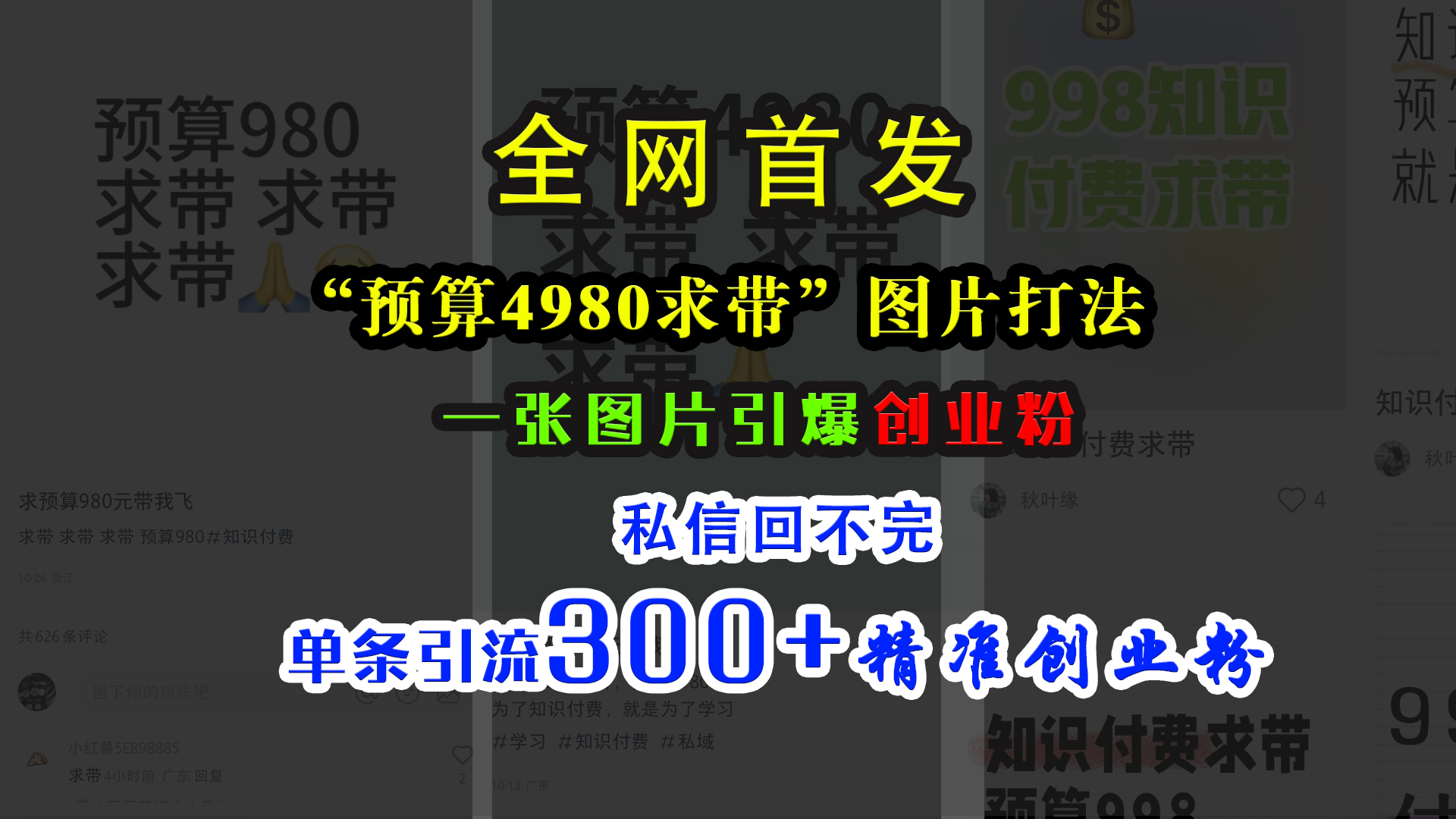 小红书“预算4980带我飞”图片打法，一张图片引爆创业粉，私信回不完，单条引流300+精准创业粉-BT网赚资源网