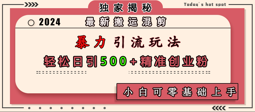 最新搬运混剪暴力引流玩法，轻松日引500+精准创业粉，小白可零基础上手-BT网赚资源网