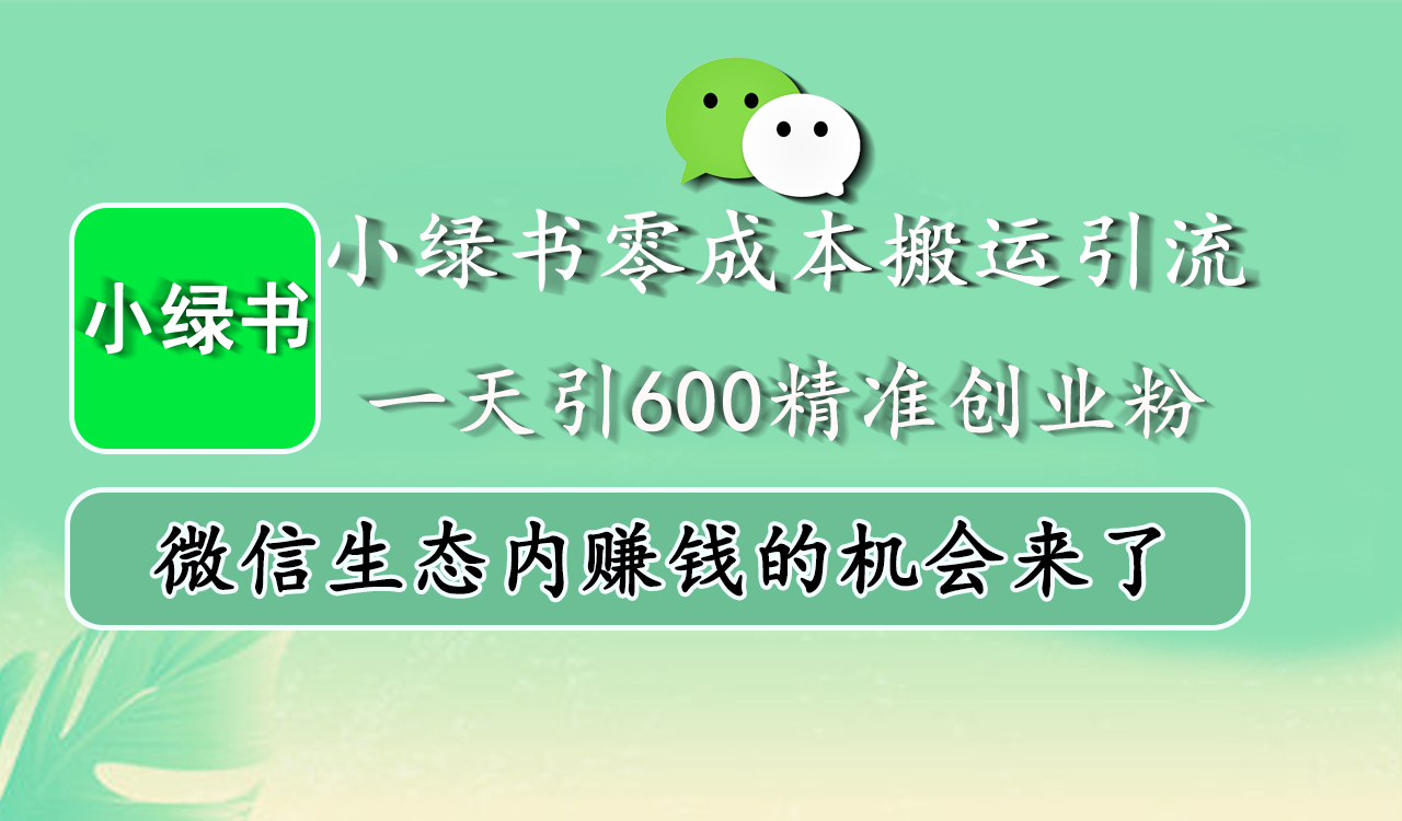 小绿书零成本搬运引流，一天引600精准创业粉，微信生态内赚钱的机会来了-BT网赚资源网