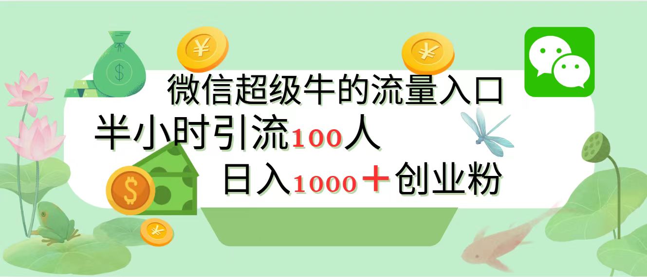 新的引流变现阵地，微信超级牛的流量入口，半小时引流100人，日入1000+创业粉-BT网赚资源网