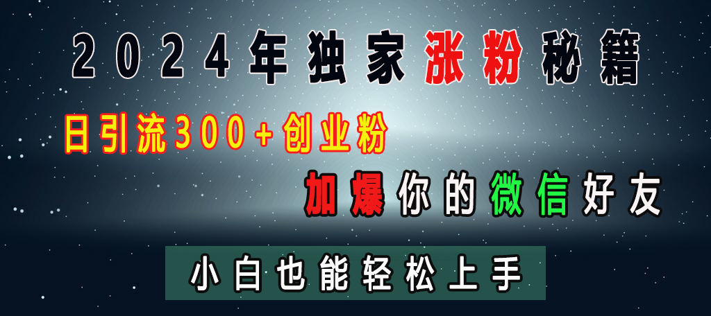 2024年独家涨粉秘籍，日引流300+创业粉，加爆你的微信好友，小白也能轻松上手-BT网赚资源网