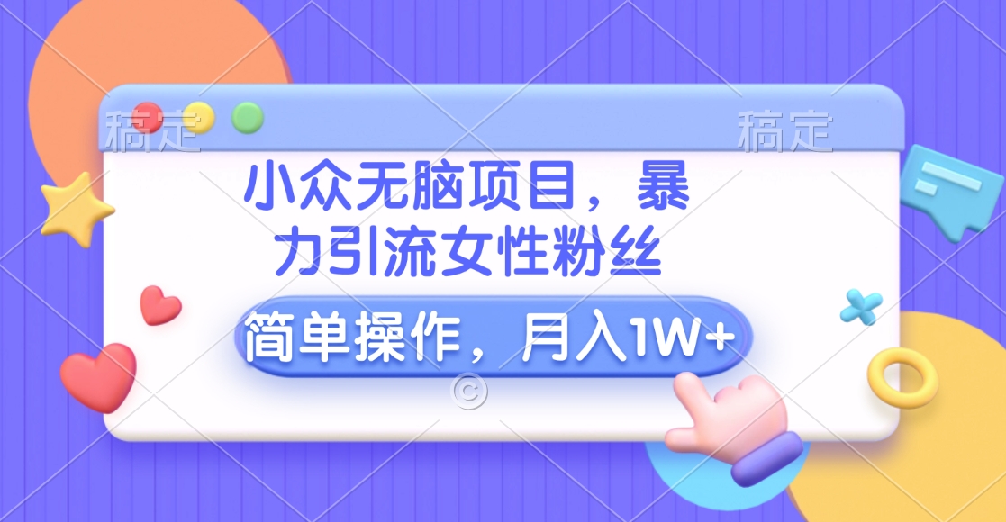 小众无脑项目，暴力引流女性粉丝，简单操作，月入10000+元-BT网赚资源网