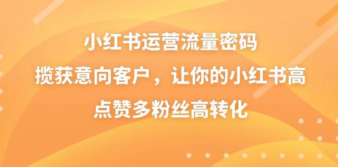 小红书运营流量密码，揽获意向客户，让你的小红书高点赞多粉丝高转化-BT网赚资源网