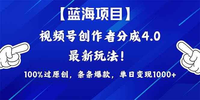 视频号创作者分成4.0玩法，100%过原创，条条爆款，单日1000+-BT网赚资源网